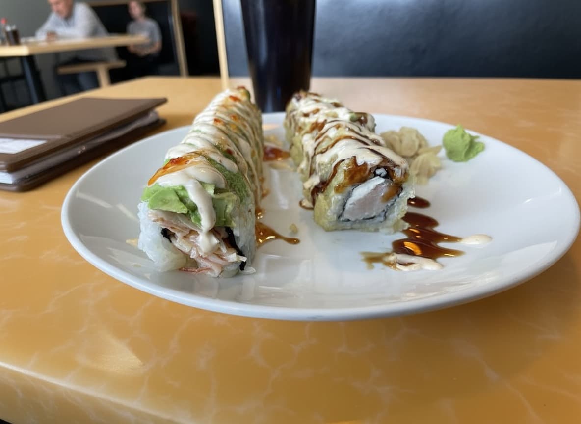 Lily and Texas specialty rolls at White Buddha sushi restaurant.